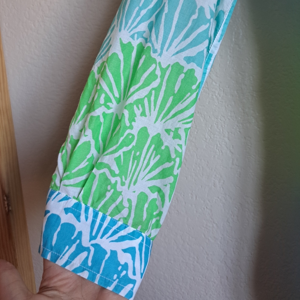 Lilly Pulitzer Captiva Tunic Blue Green Shell Print Longsleeve Button Up Size XS - Picture 3 of 12
